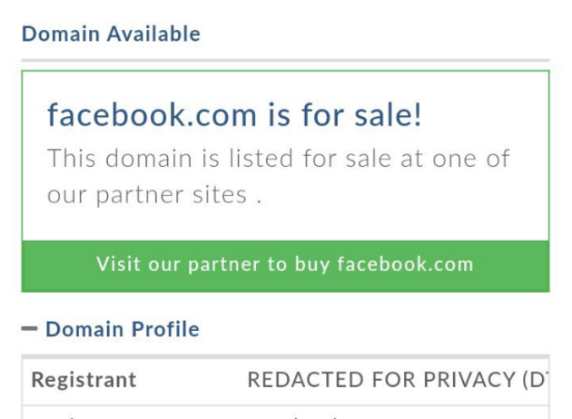 Домен Facebook продают в интернете