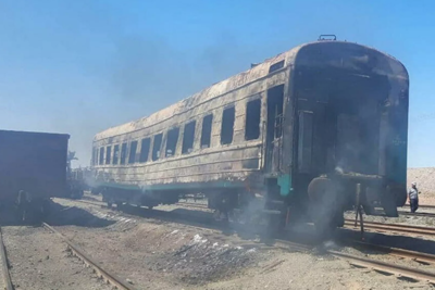 Железнодорожный вагон полностью сгорел в Каракалпакстане